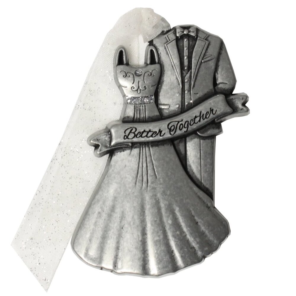 New! Wedding Bride & Groom Pewter & Swarovski Christmas Ornament Better Together